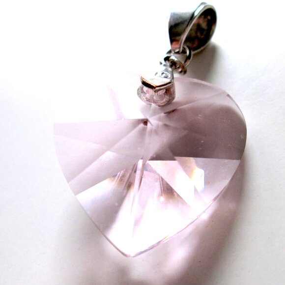 Caroline Neron Large Pink Crystal Heart Pendant Silver Tone - Picture 11 of 14